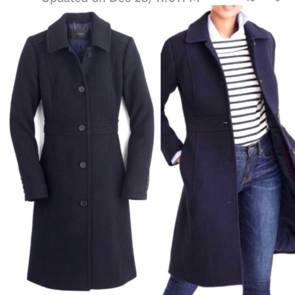 J. Crew Navy Blue Double Cloth Lady Day Coat Italian Wool Thinsulate 2